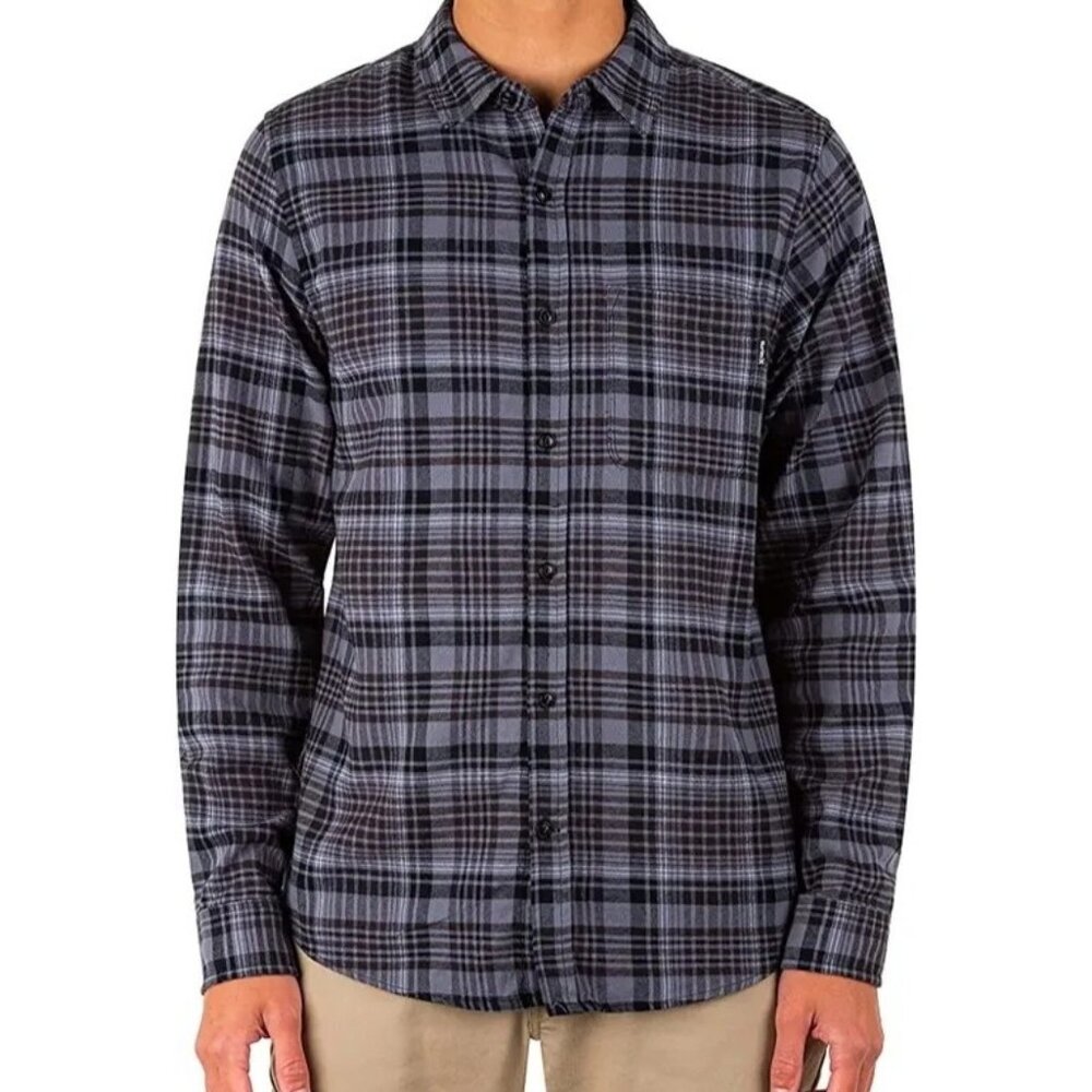 Hurley Mens Portland Organic Long Sleeve Flannel Button-Up Medium Grey Smoke New